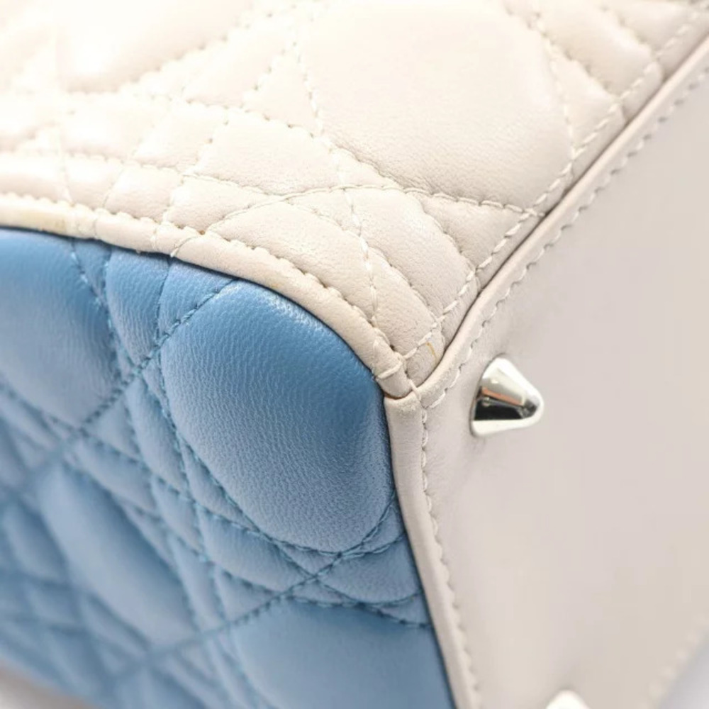 Dior LADY Beige Leather Handbag Cannage Pink Blue - Picture 6 of 8